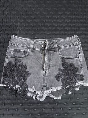 American Eagle Outfitters Gray Denim Shorts with Black Lace